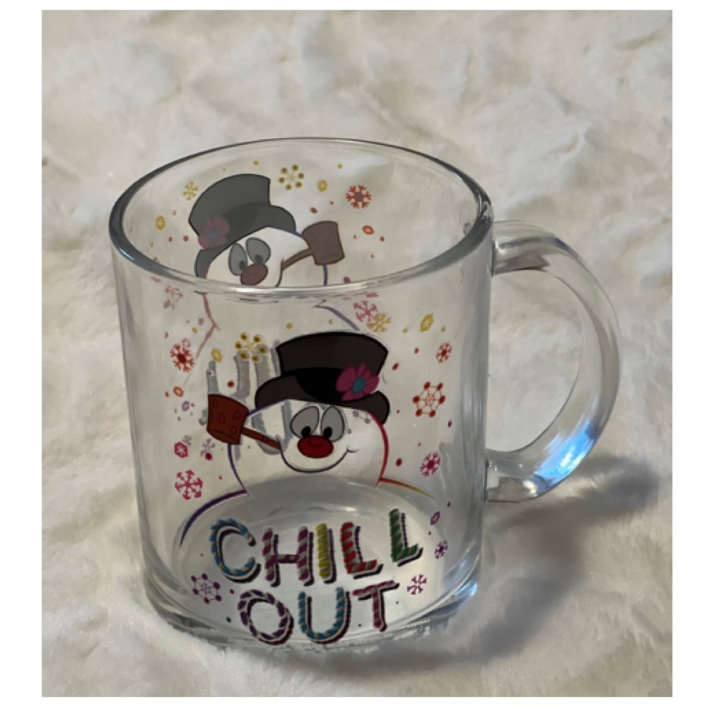 NEW Festive Christmas Print Frosty The Snowman Glass Tea Coffee Mug Chill Out ⛄️